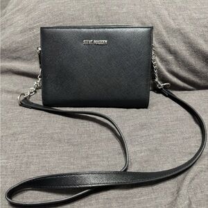 Steve Madden Black Leather Crossbody with Silver Accents